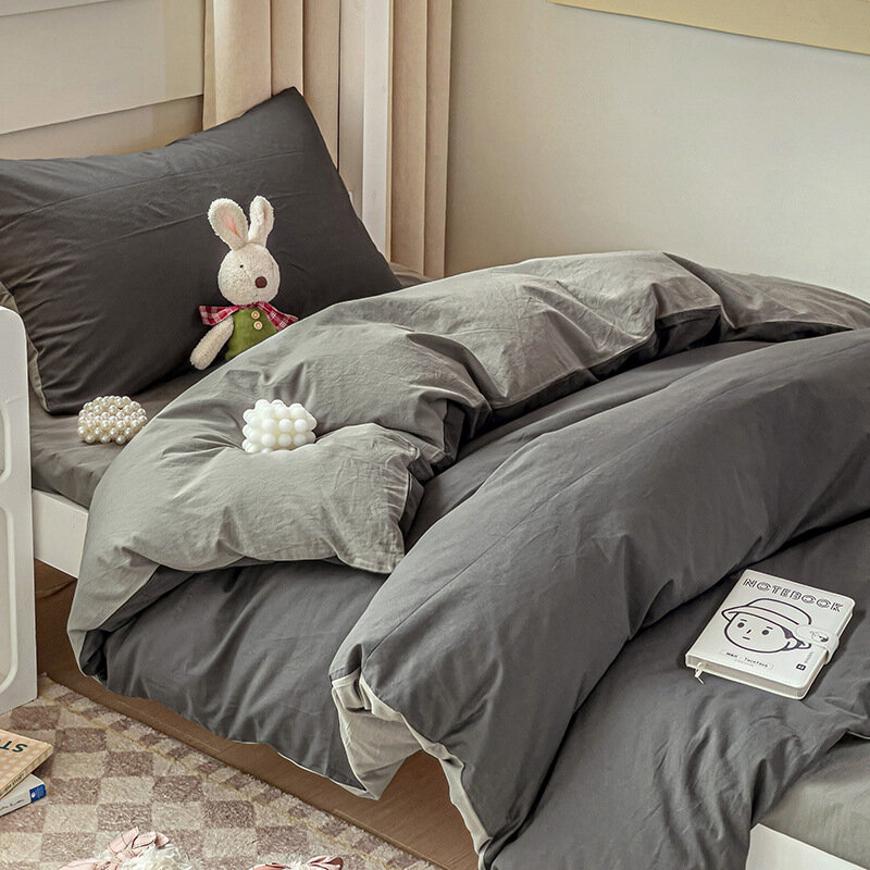 фото Комплект постельного белья "ins Nordic feng shui", выстиранный хлопок, 1,8м, темно-серый/премиальный серый