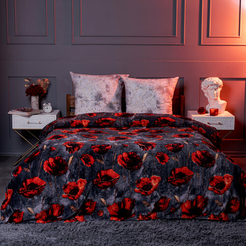 Плед "LoveBerry" 220х200 см, велсофт, 100 % полиэстер, подарочная упаковка черный, золотистый, красный