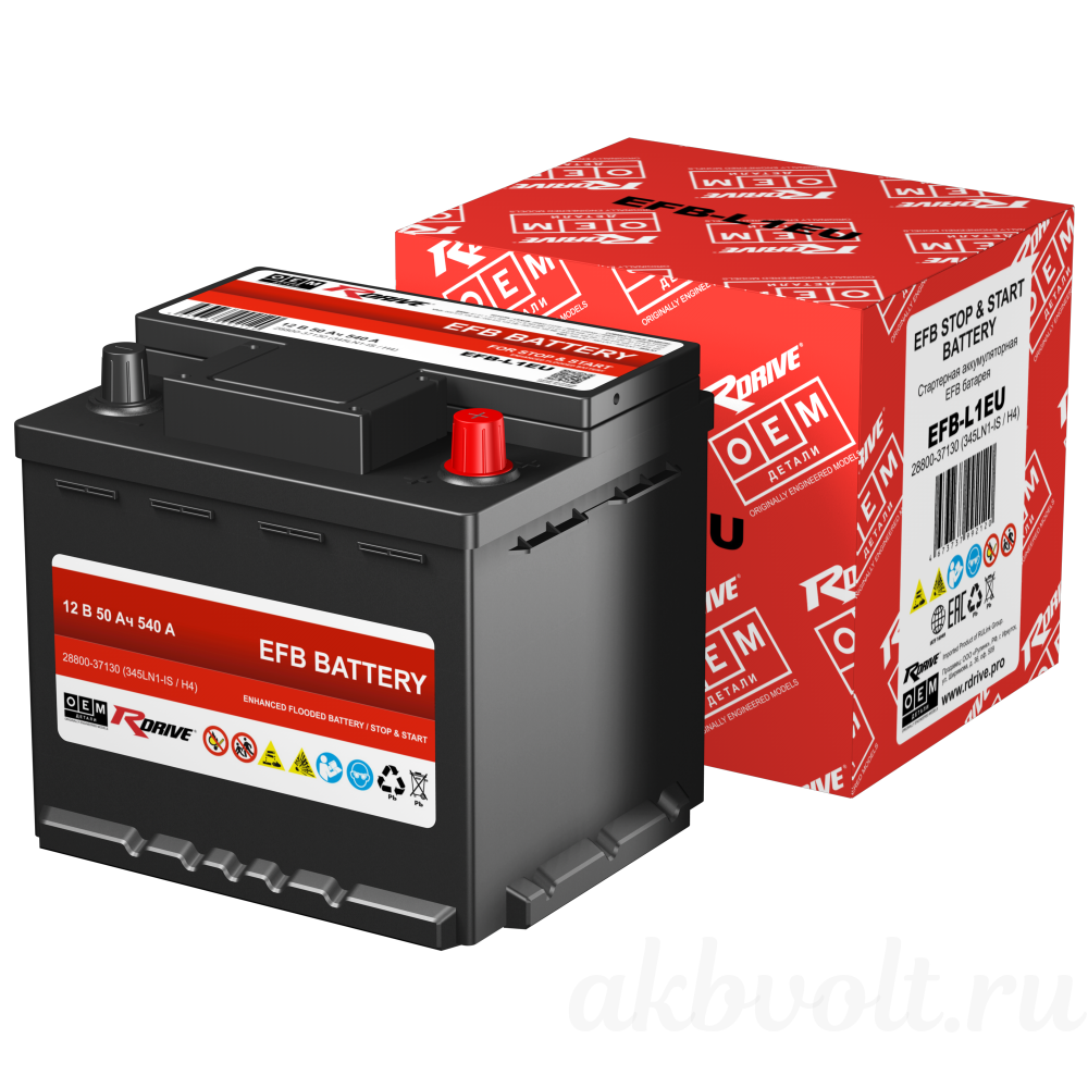 Аккумулятор RDrive EFB 50Ач 540A обратная полярность 28800-37130
