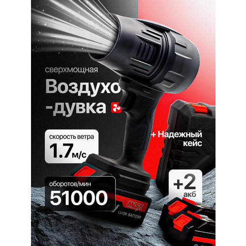 Воздуходувка - портативный турбовентилятор, Воздуходувка аккумуляторная 21V, 2 АКБ, кейс черный