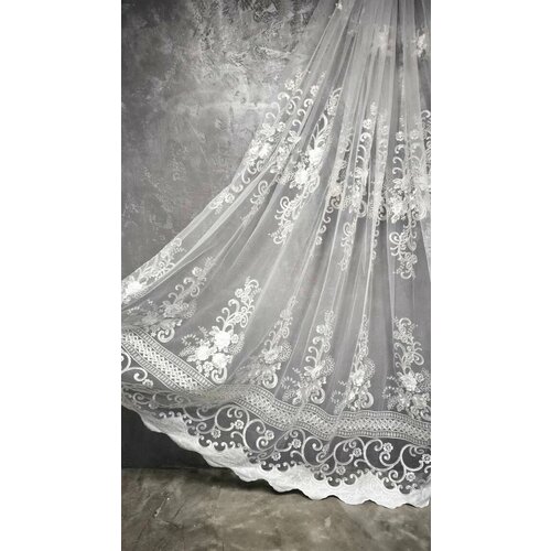 Тюль Секрет красивого окна, вышивка, люрекс, сетка, 800x290, крепление на ленту