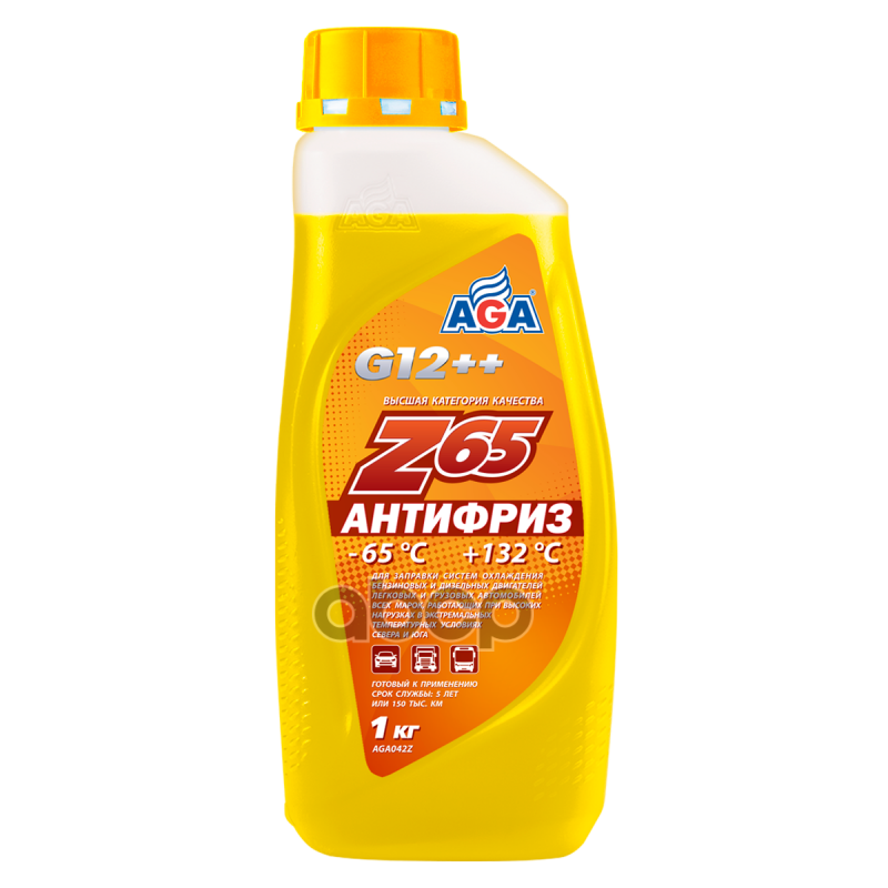 Антифриз AGA Z-65 G12++ готовый -65C желтый 1 кг AGA042Z AGA арт. AGA042Z