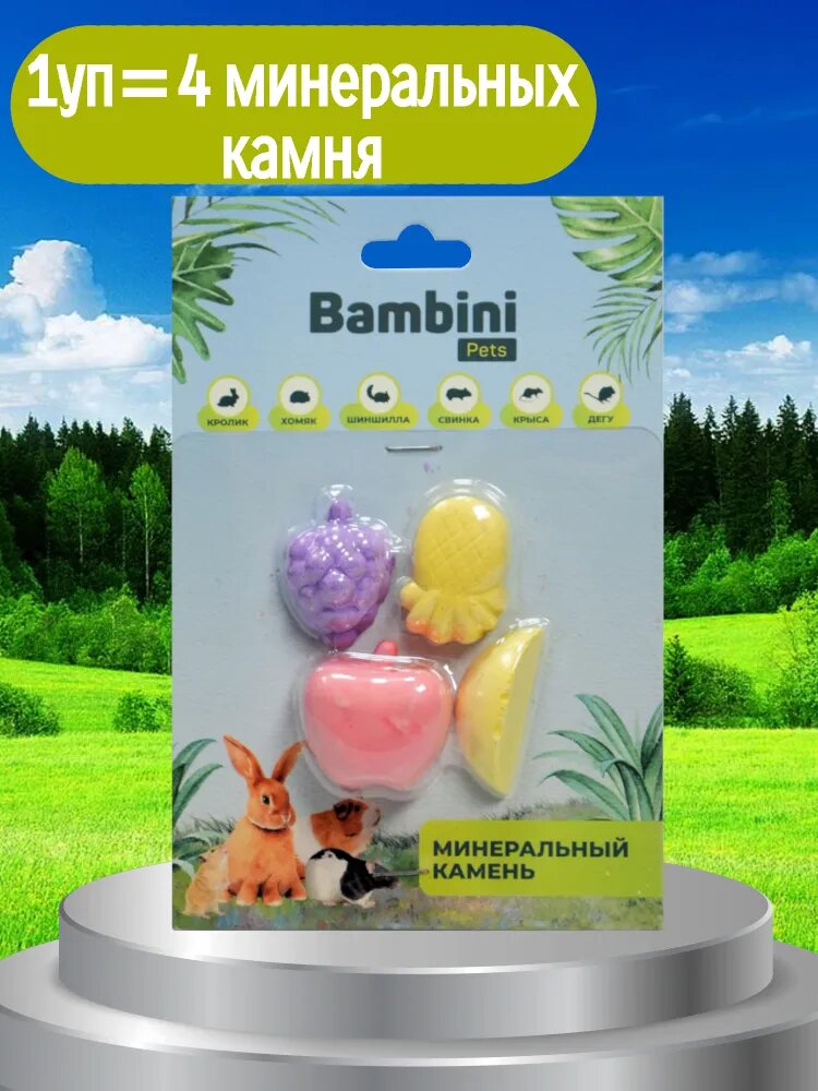 Лакомство для грызунов Минеральный камень Bambini Pets "Фрукты" 1 упаковка - 4 шт