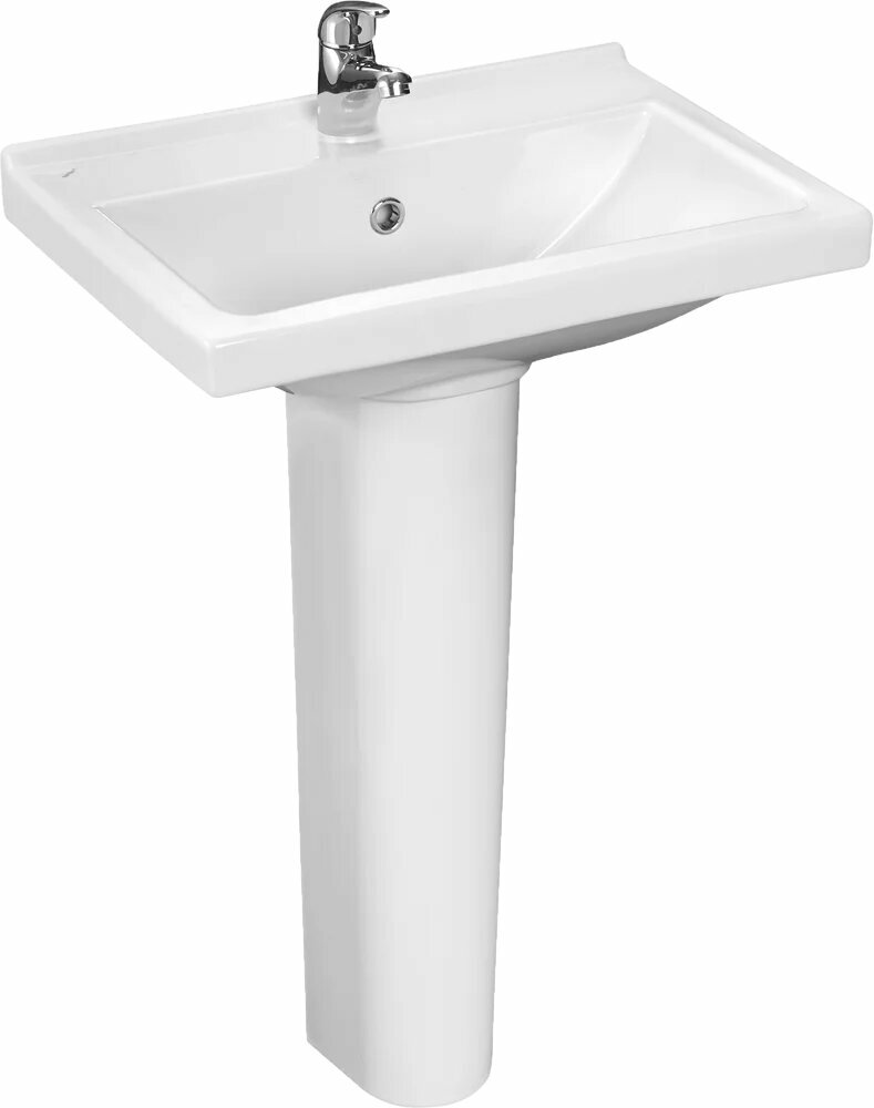 Раковина Santeri Визит 55 с пьедесталом 55 см фарфоровая раковина для ванной белая прямоугольная со сливом-переливом