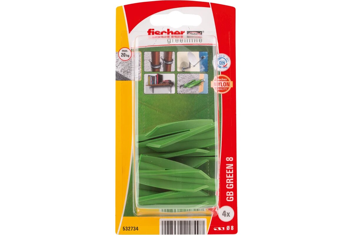 Дюбель для газобетона Fischer GB Green d сверла 8мм L 50мм. 4шт 532734