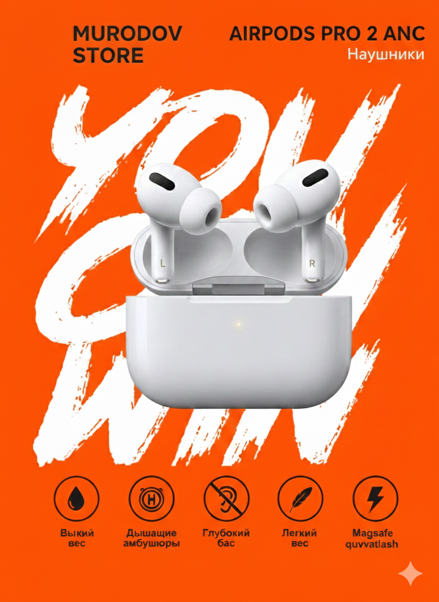 Apple AirPods Pro 2 ANC (2-го поколения) с активным шумоподавлением ANC, Bluetooth-наушники