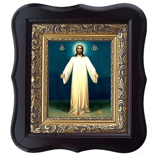 Иисус в белых одеждах (Спас в белом хитоне). Икона на холсте с мощевиком. черные ангелы в белых одеждах