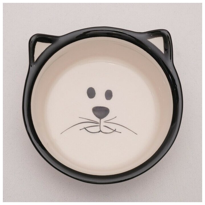 Миска для кошек Пижон керамическая "Подмигивающий кот" 150 мл, бело-черная - фотография № 4