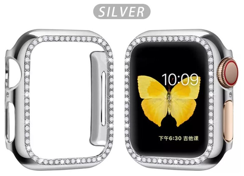 Чехол (бампер) для Apple Watch 40mm со стразами серебро