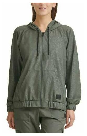 Ветровка DKNY XS зеленая под змею из плащевой ткани с капюшоном на молнии Womens Embossed Lightweight Sport Jacket