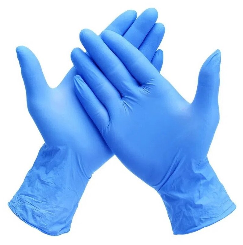 1 пач. 100 шт. L Перчатки голубые, нитриловые Decoromir медицинские смотровые Benovy, размер L (200 штук = 100 пар)