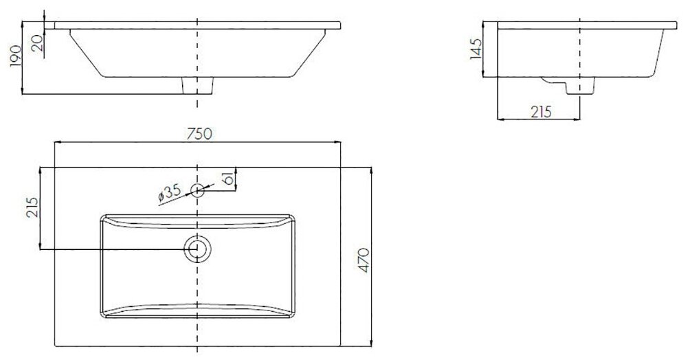 Раковина для ванной Sanita-Luxe Quadro 75 F01 Белый (QDR75SLWB01/WB. FN/Quadro/75-C/WHT. G/S1)