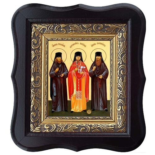 Икона Оптинских Новомучеников на холсте с мощевиком. жизнеописание оптинских новомучеников