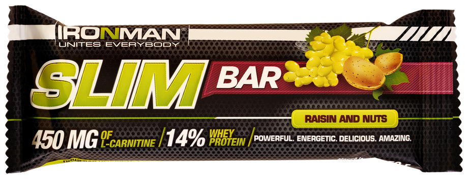 Батончик IRONMAN Slim Bar Изюм-орех, в темной глазури, с L-карнитином