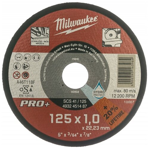 Отрезной диск по металлу Milwaukee SCS 41125х1 PRO 348₽