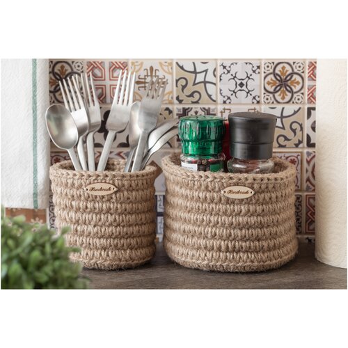 Набор из 2 интерьерных плетеных корзин из джута, декоративная корзинка для хранения ручной работы