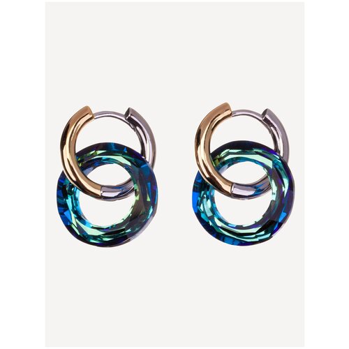 Серьги Greenbird, бижутерный сплав, родирование, золочение, коралл, кристалл, размер/диаметр 18 мм., голубой, зеленый