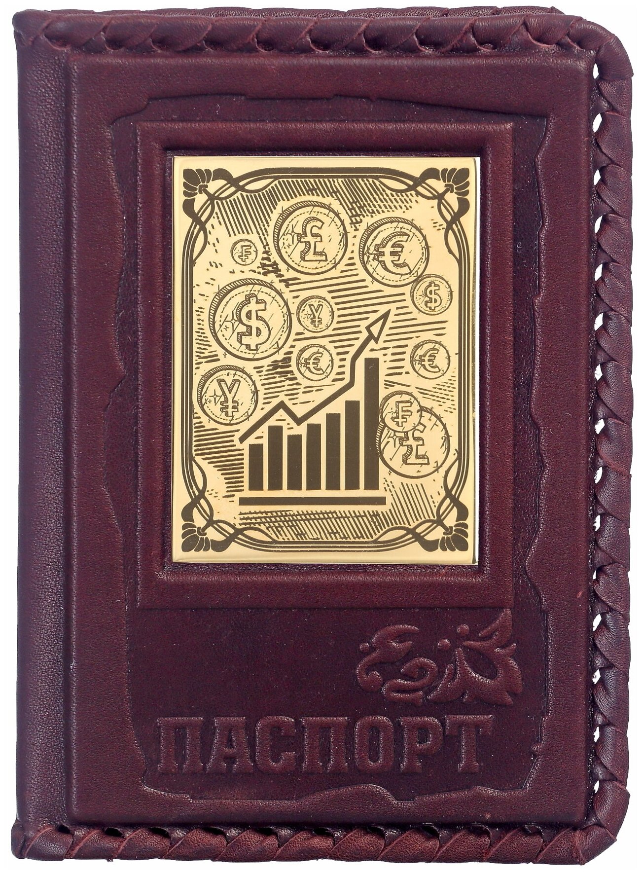 Обложка для паспорта Брокеру с накладкой покрытой золотом 999 пробы Makey Размер: 13,5*10 см