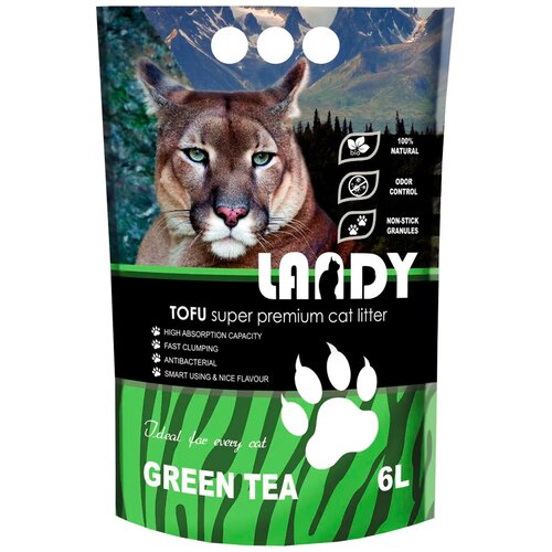Наполнитель LANDY TOFU для кошачьего туалета комкующийся растительный с ароматом зеленого чая 6 л