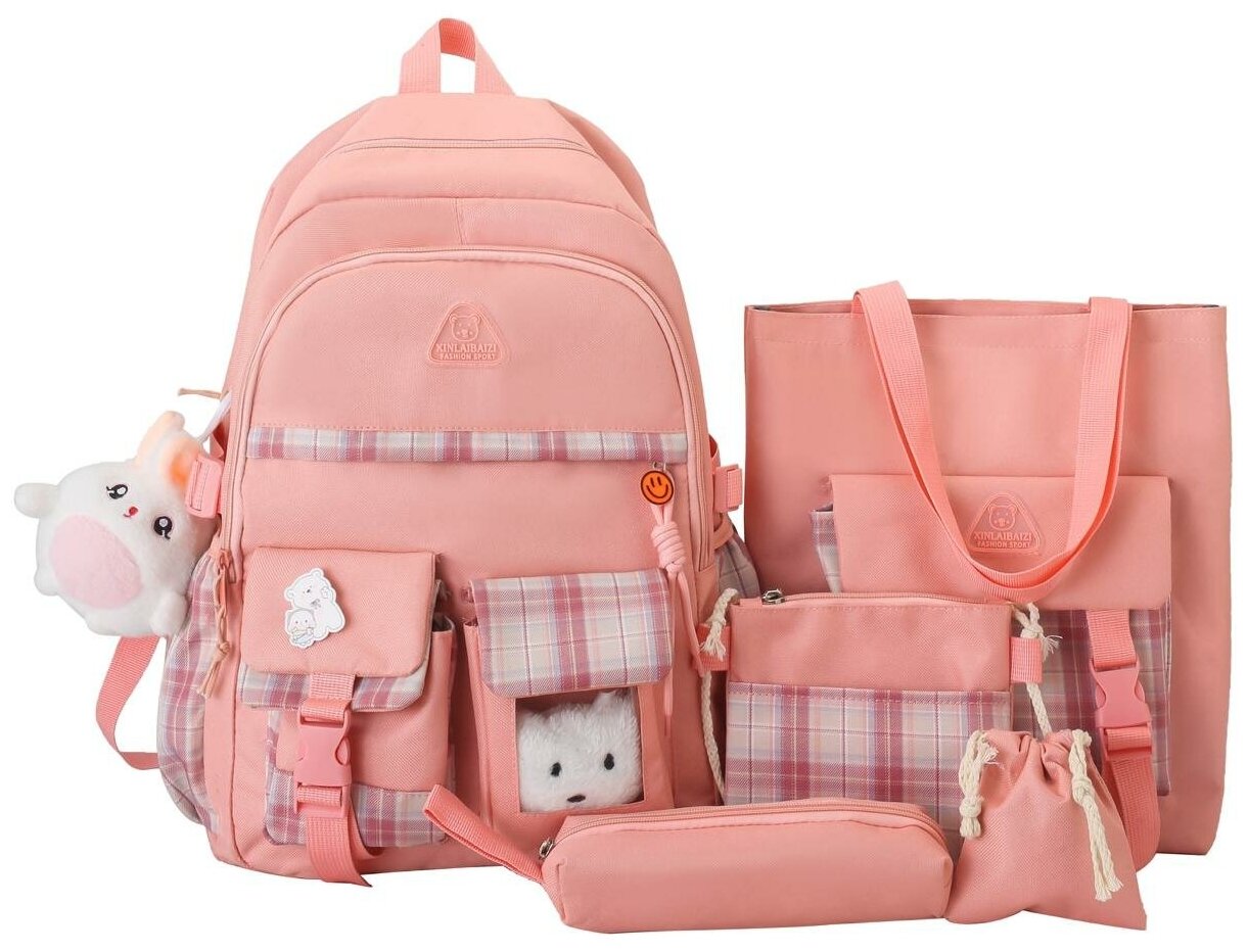Рюкзак для девочки с комплектом 5 в 1 /Детский пенал, сумки, рюкзак для подростков, для прогулки и школы, молодежный (ДжулиБаг)