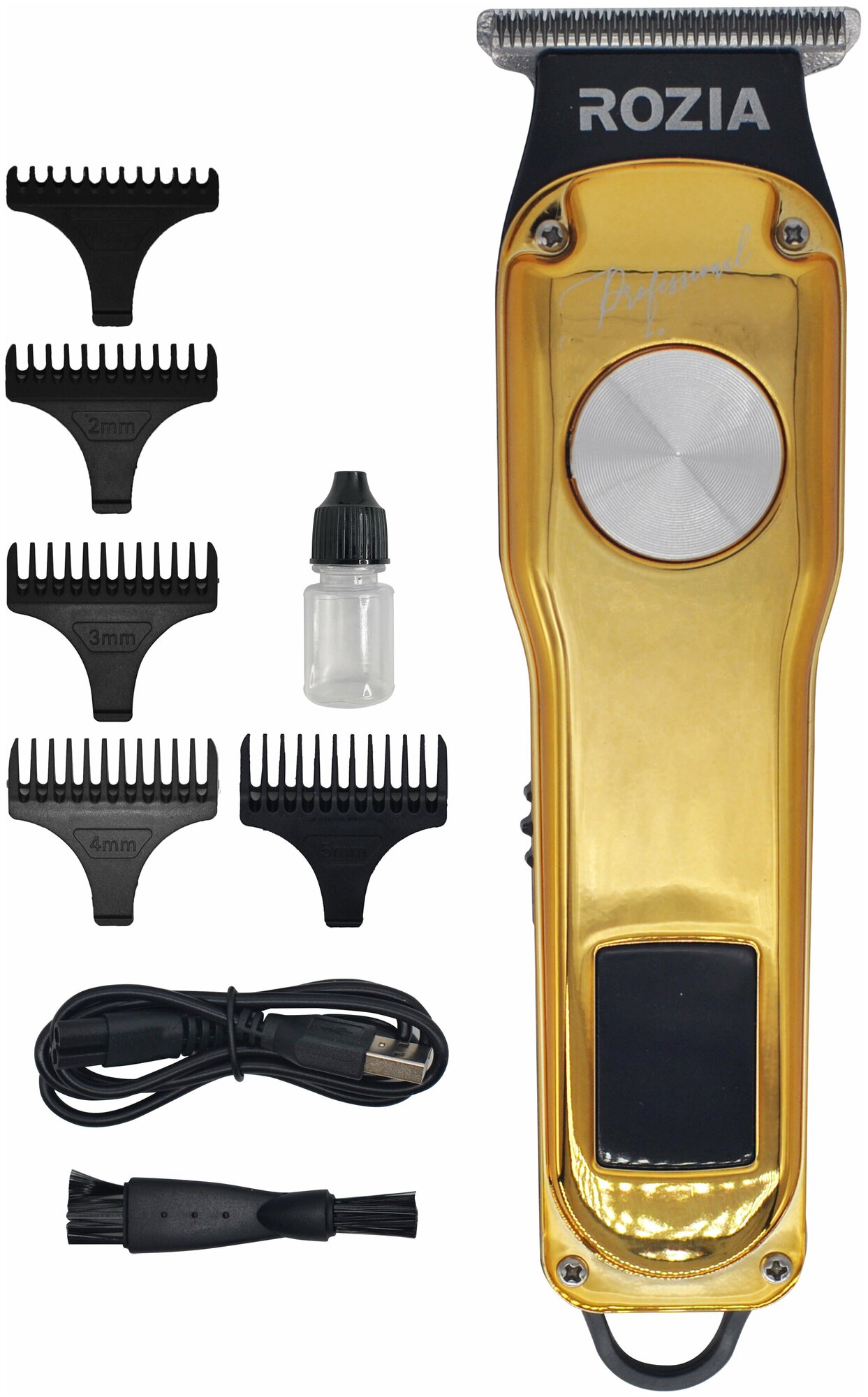 Профессиональная машинка для стрижки волос RoziaPro , уход за лицом, Триммер RoziaPro, серебристый, для оконтовки, с LED дисплеем, золотой - фотография № 5