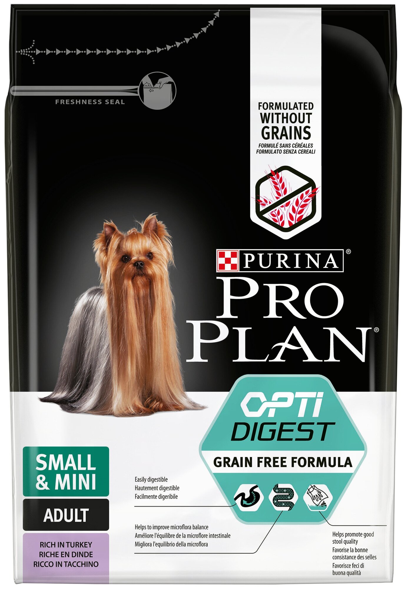 Сухой корм Pro Plan Grain Free Formula (беззерновой) для взрослых собак мелких и карликовых пород с чувствительным пищеварением, с высоким содержанием индейки 2,5 кг х 2шт