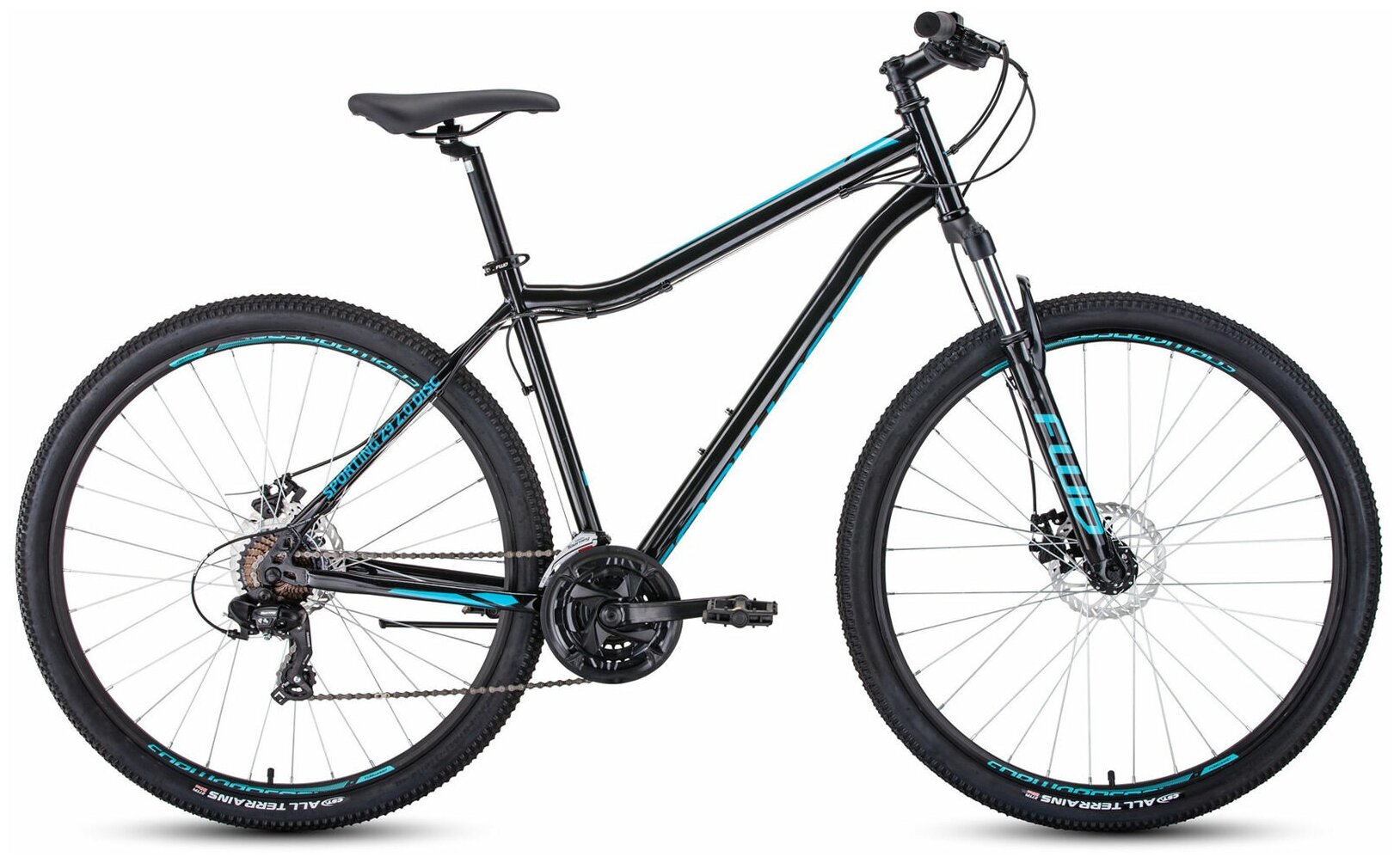 Велосипед Forward SPORTING 29 2.0 disc черный\бирюзовый (2021) (19" - ваш рост 175-185 см)