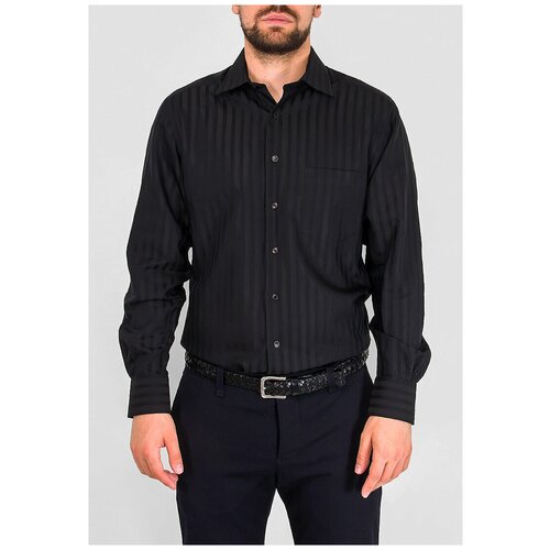 Рубашка мужская длинный рукав BERTHIER Nunio 35555, Прямой силуэт / Сlassic fit, цвет Черный, рост 186-194, размер ворота 39