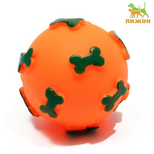 Игрушка пищащая Мяч Косточки для собак, 5,5 см, оранжевая