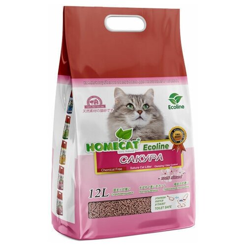 HOMECAT Ecoline Лотос-Сакура 12 л комкующийся наполнитель для кошачьих туалетов с ароматом сакуры 1х , 80845 (2 шт) homecat ecoline лотос комкующийся наполнитель с ароматом лотоса 6 л