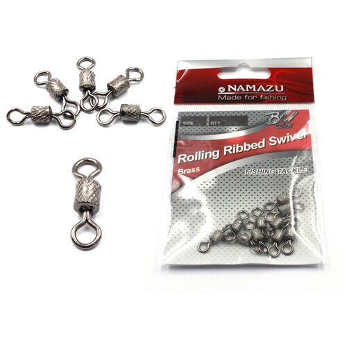 вертлюг с застежкой namazu pro rolling ribbed swivel with nice snap цв carbon р 4 test 43 кг к Вертлюг Namazu ROLLING RIBBED SWIVEL, латунь, цв. BN, р. 4, test-29 кг (уп.10 шт)1500