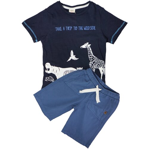 фото Футболка и шорты для мальчика сафари, mdm midimod gold, размер 98, цвет темно синий/синий