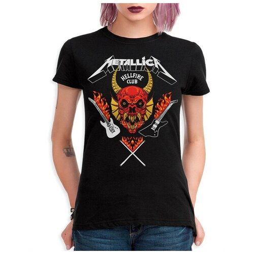 Футболка DreamShirts с принтом Hellfire Club Stranger Things / Очень странные дела / Metallica / Женская Черная XL