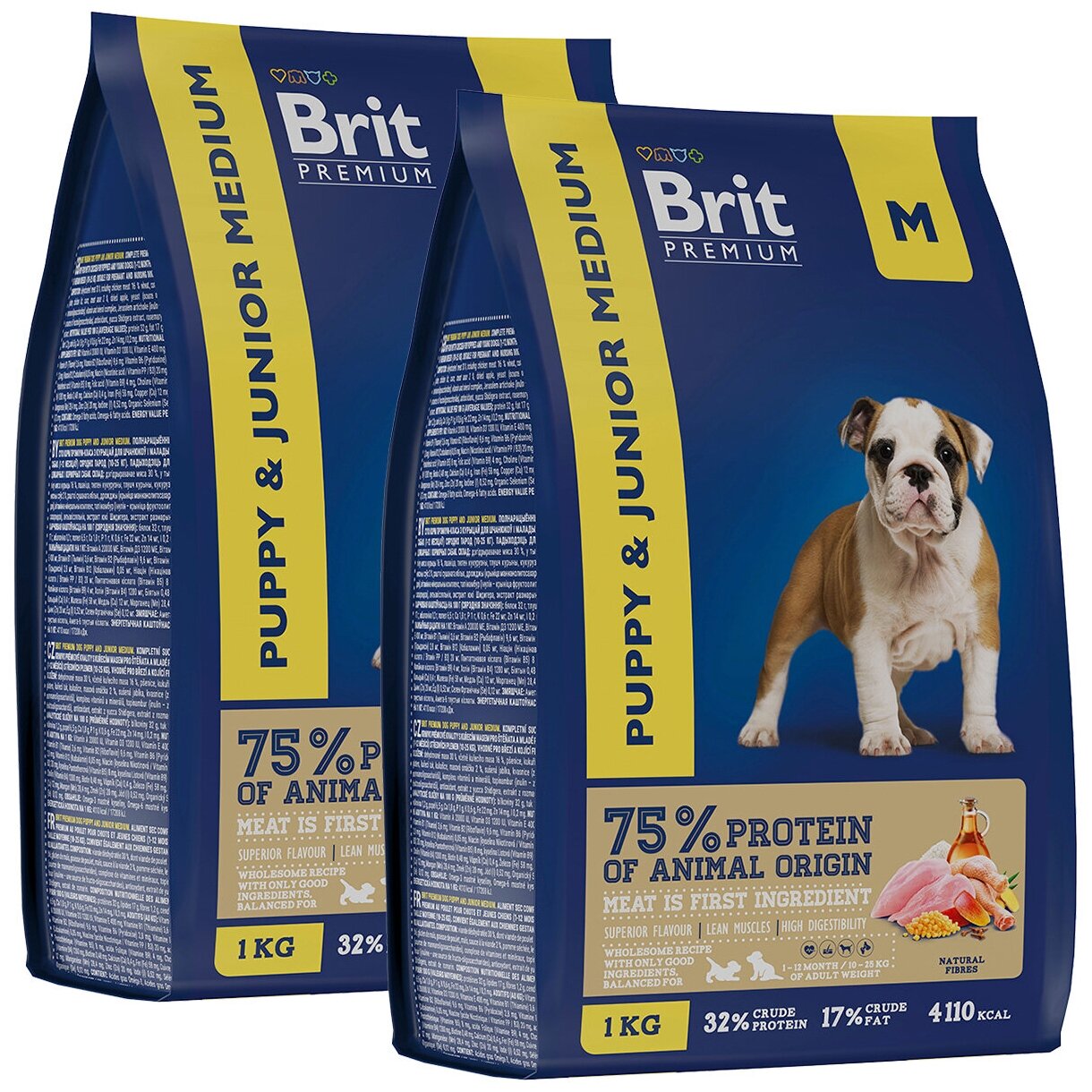 BRIT PREMIUM DOG PUPPY & JUNIOR MEDIUM для щенков и молодых собак средних пород с курицей (1 + 1 кг)