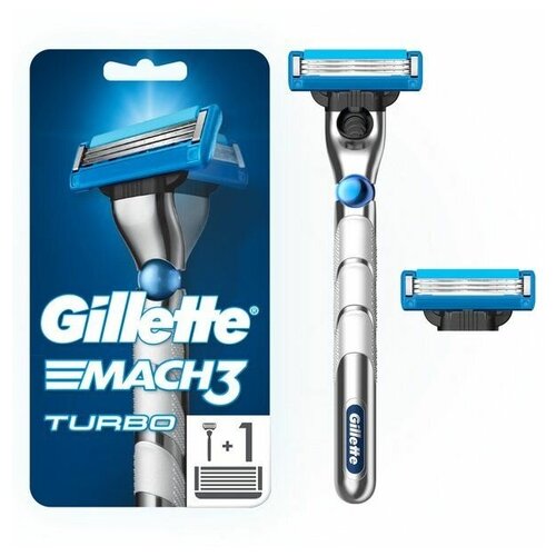 Бритва Gillette (Жиллетт) MACH3 Turbo с 2 сменными кассетами