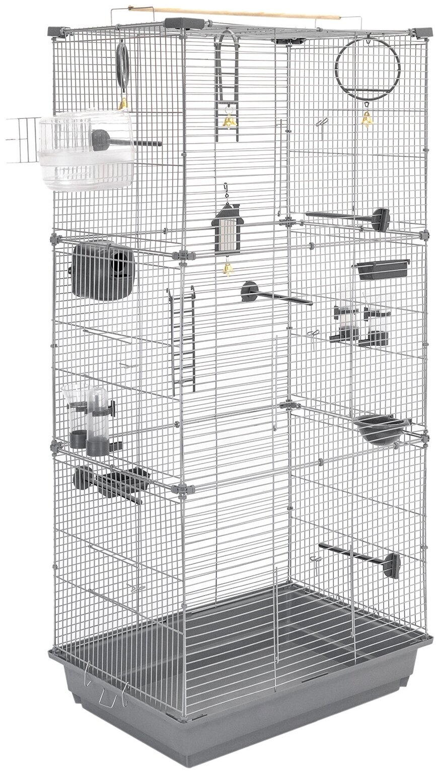 Клетка для птиц 126 х 58 х 40см: для попугая, для канарейки ЛОФТ-3 разборная "PetTails", 3 секции, шаг прута 13мм, серая - фотография № 2