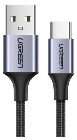Кабель Ugreen USB A 2.0 - USB-C, в оплетке, 1м, черный