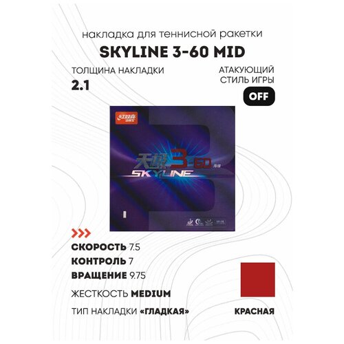 фото Накладка dhs skyline 3-60 mid цвет красный, толщина 2.1