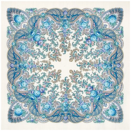 фото Павлопосадский платок весенний ручеек 1428-4 100% шерсть 125-125 павлопосадская платочная мануфактура