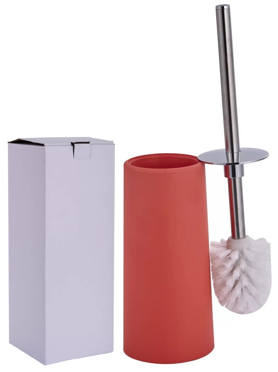 Ёршик напольный с крышкой, подставка пластиковая, красный/хром. PL901-10 - фотография № 4