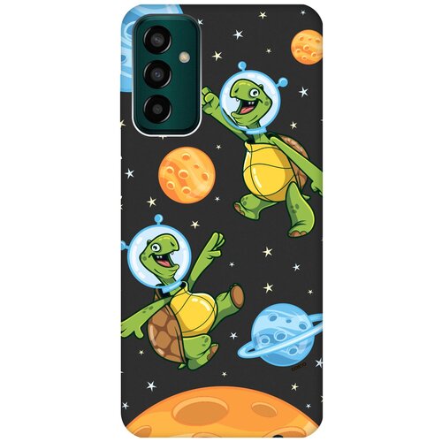Матовый Soft Touch силиконовый чехол на Samsung Galaxy M13, Самсунг М13 с 3D принтом "CosmoTurtles" черный