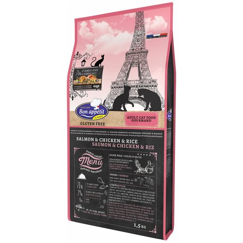 Bon Appetit CAT Adult Gourmand Корм сухой для кошек Гурман с Лососем, Курицей и Рисом 400г