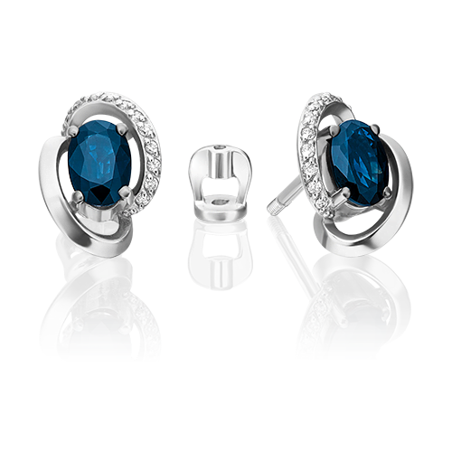 Серьги PLATINA из золота 585 пробы с сапфиром, бриллиантом