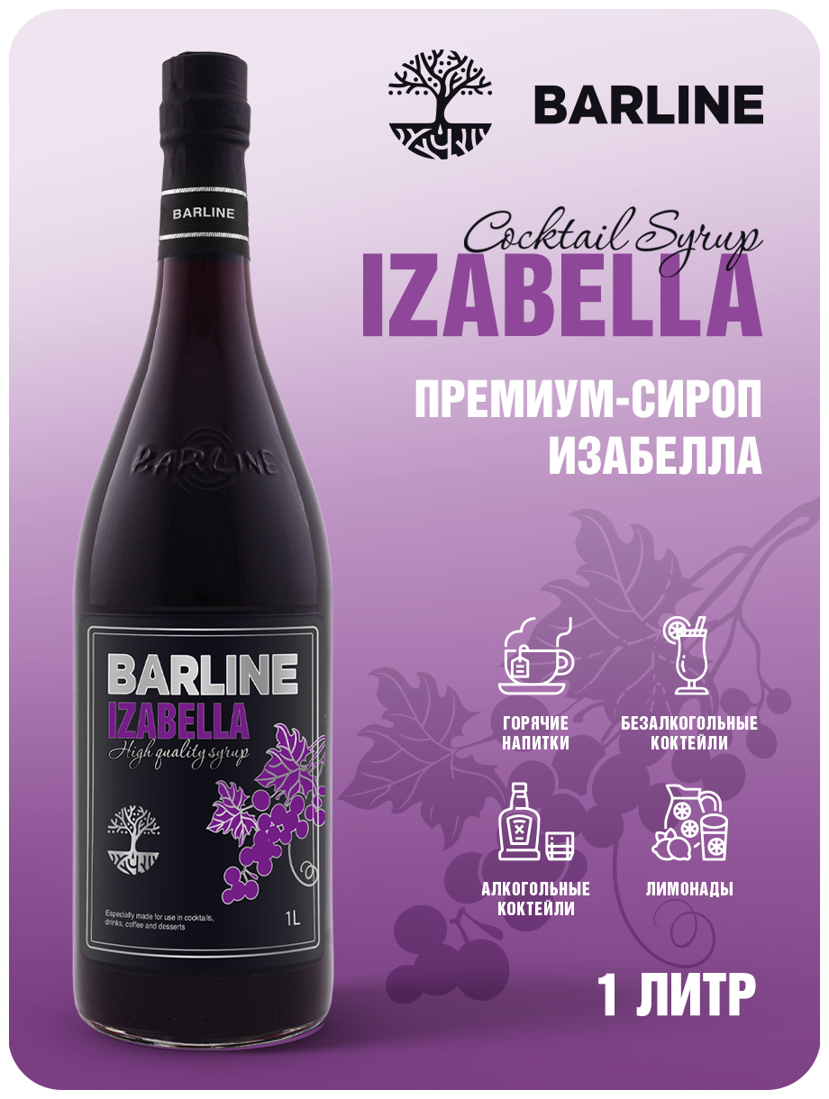 Сироп Barline Изабелла (Isabel), 1 л, для кофе, чая, коктейлей и десертов, стеклянная бутылка