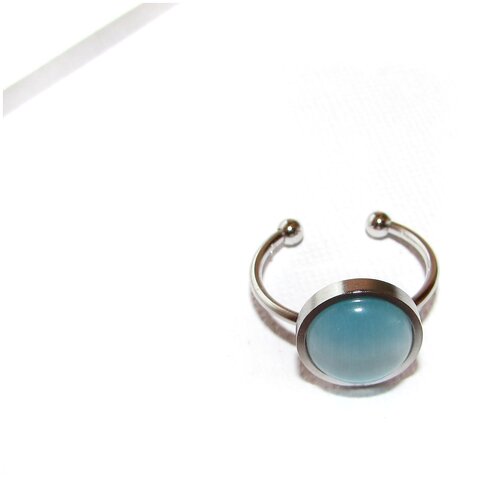 Кольцо помолвочное ZHEN_STUDIO, кошачий глаз синтетический, размер 16.5, голубой
