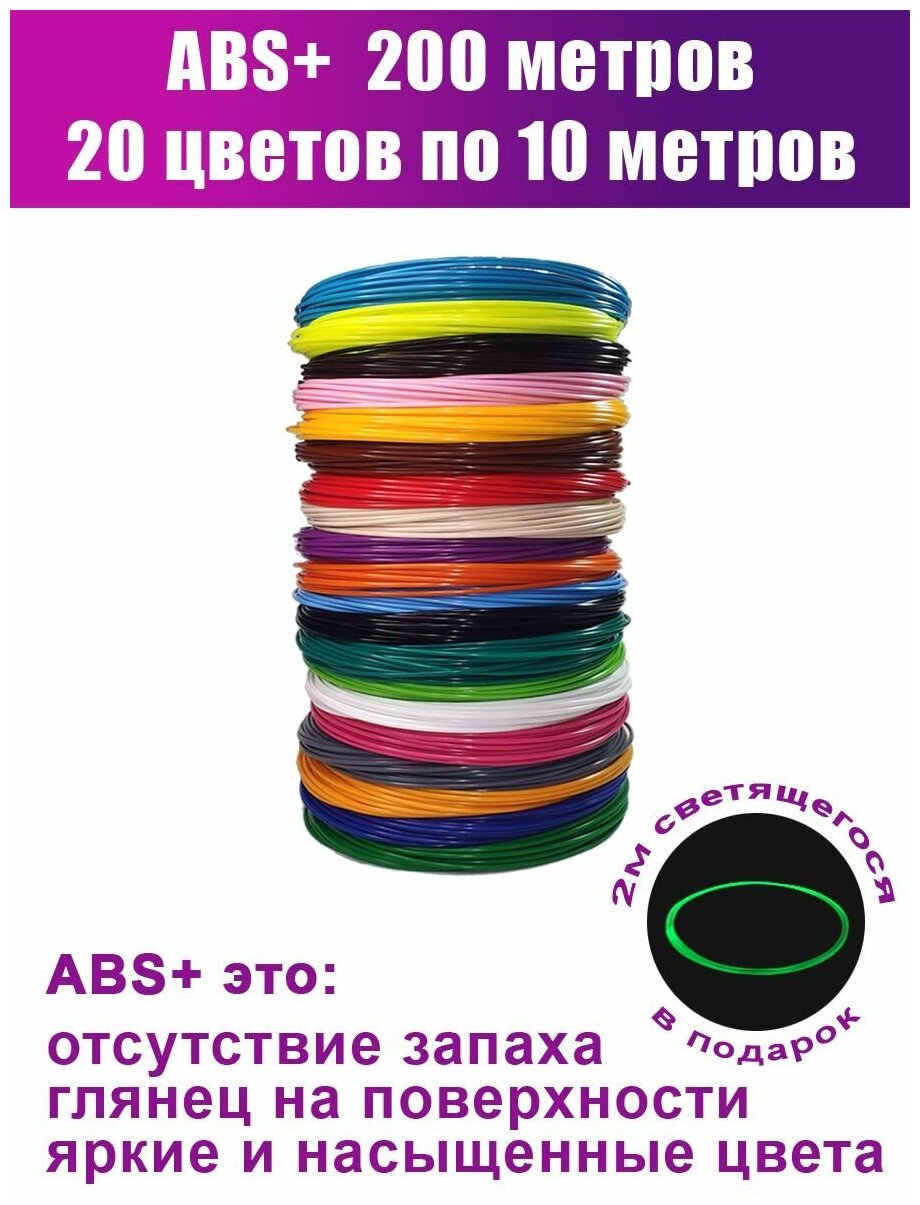 Набор ABS пластика для 3D ручек, 20 цветов по 10 метров