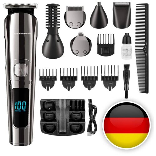 Триммер-бритва для бороды и волос DYKEMANN BARTHAARE GR-24 Для усов Грумер для всего тела Насадки для носа и ушей 11 насадок Влагозащита IPX 7 90 минут от аккумулятора LED-Дисплей Тип 729000₽
