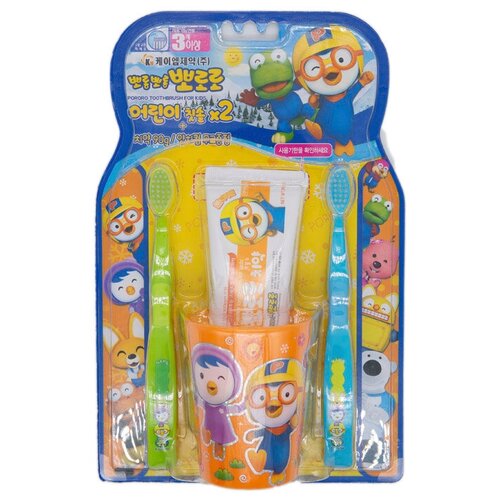 Набор детской зубной щётки Pororo голубая и зелёная Пороро Pororo Child toothbrush Set BlueGreen