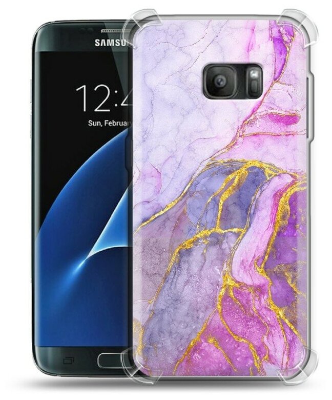 Дизайнерский силиконовый с усиленными углами чехол для Самсунг S7 / Samsung Galaxy S7 Мрамор розовый