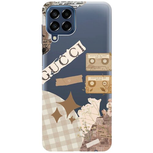 Силиконовый чехол на Samsung Galaxy M33 5G, Самсунг М33 5г с 3D принтом GUCCI Stickers прозрачный матовый чехол bts stickers для samsung galaxy m33 5g самсунг м33 5г с 3d эффектом черный